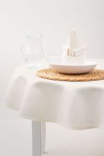 beige Vorschau Punktdesign #2M von Lysel - Runde Damasttischdecke beige