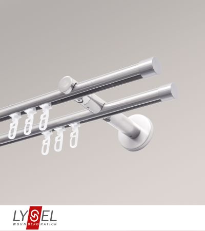 Lysel - SET Topaz 2-Lauf Doppelträger offen 200cm Innenlauf mit Endstücke Kappe in Edelstahl-Optik