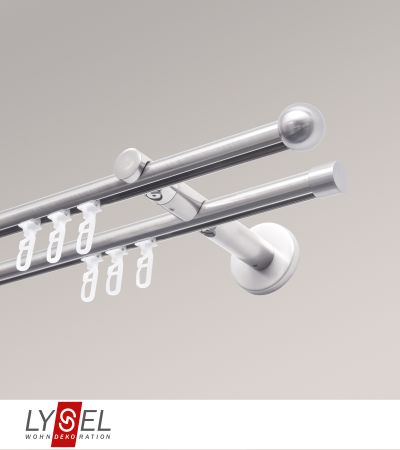 Lysel - SET Topaz 2-Lauf Doppelträger offen 200cm Innenlauf mit Endstücke Kugel in Edelstahl-Optik