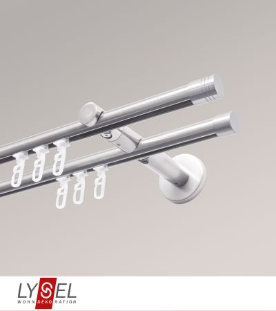 Lysel - SET Topaz 2-Lauf Doppelträger offen 200cm Innenlauf mit Endstücke Zylinder in Edelstahl-Optik